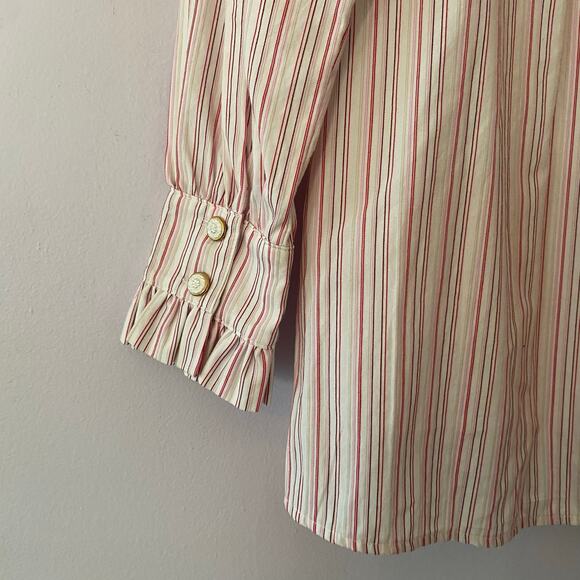 BURU Cream Pink Stripe Button Down Blouse Peter Pan Collar Women's size Medium - Picture 6 of 9